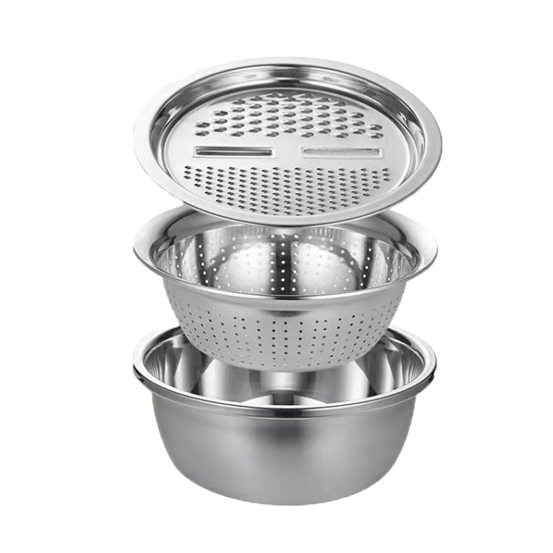 萱靓品质多功能切菜器【三件套】28不锈钢家用刨丝盆刨丝神土 【三 漏