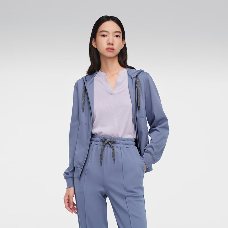 OVVOVV【高级运动系列】2024春夏新款女装舒适休闲连帽拉链卫衣 紫蓝(净色)10 M