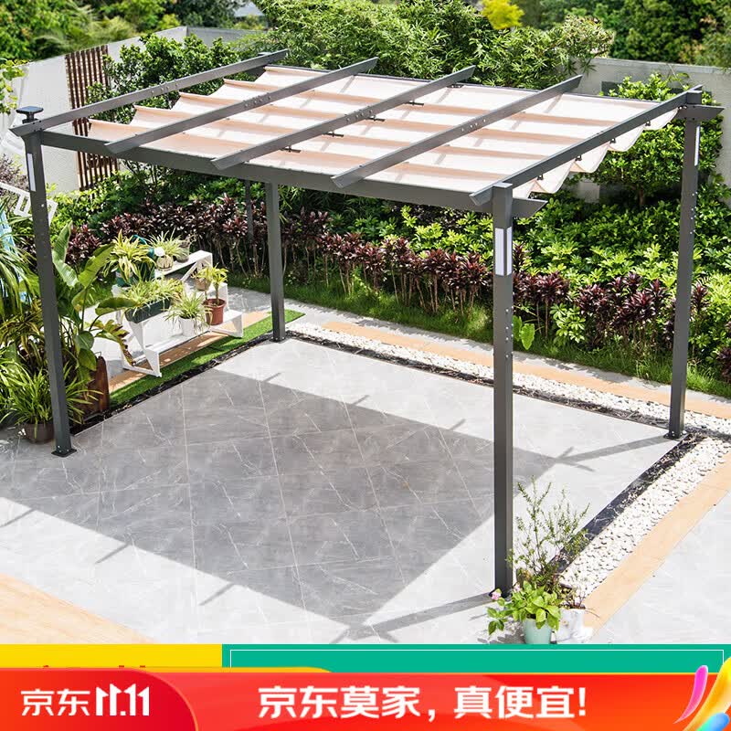 莫 家葡萄架遮阳棚户外别墅庭院铝合金葡萄架凉亭休闲太阳能遮雨棚 3*4米太阳能款遮阳篷+卡其色篷布怎么看?