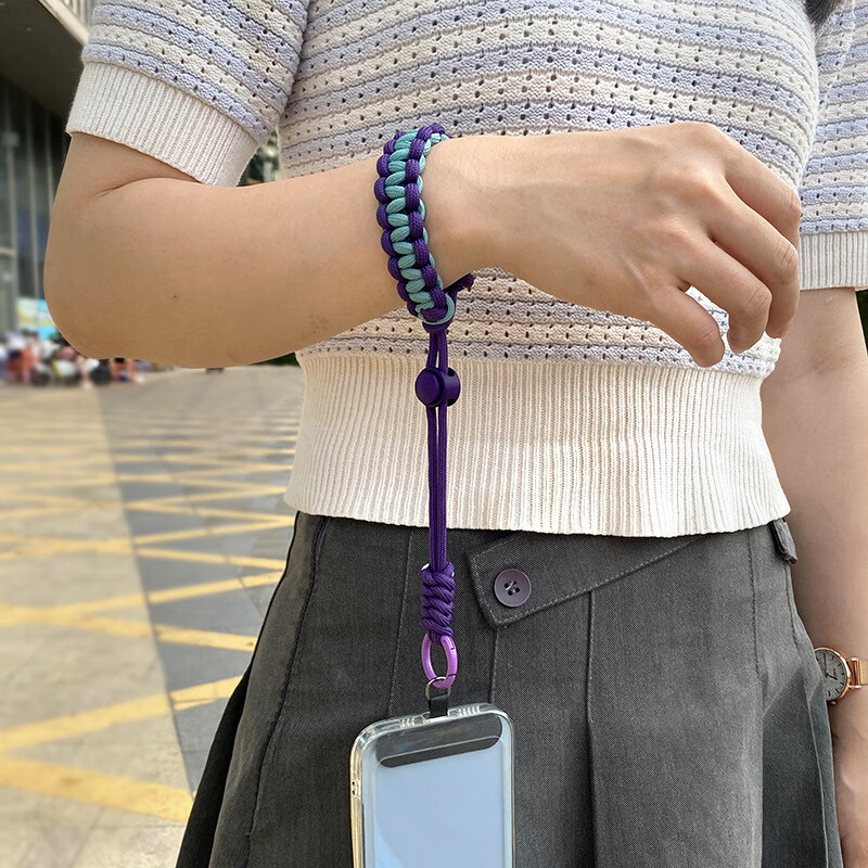 【现货现发】多彩编织手提手机挂绳短款宽手腕带子耐用创意带夹片 可调松紧手腕绳【军绿色】+黑色条形夹片