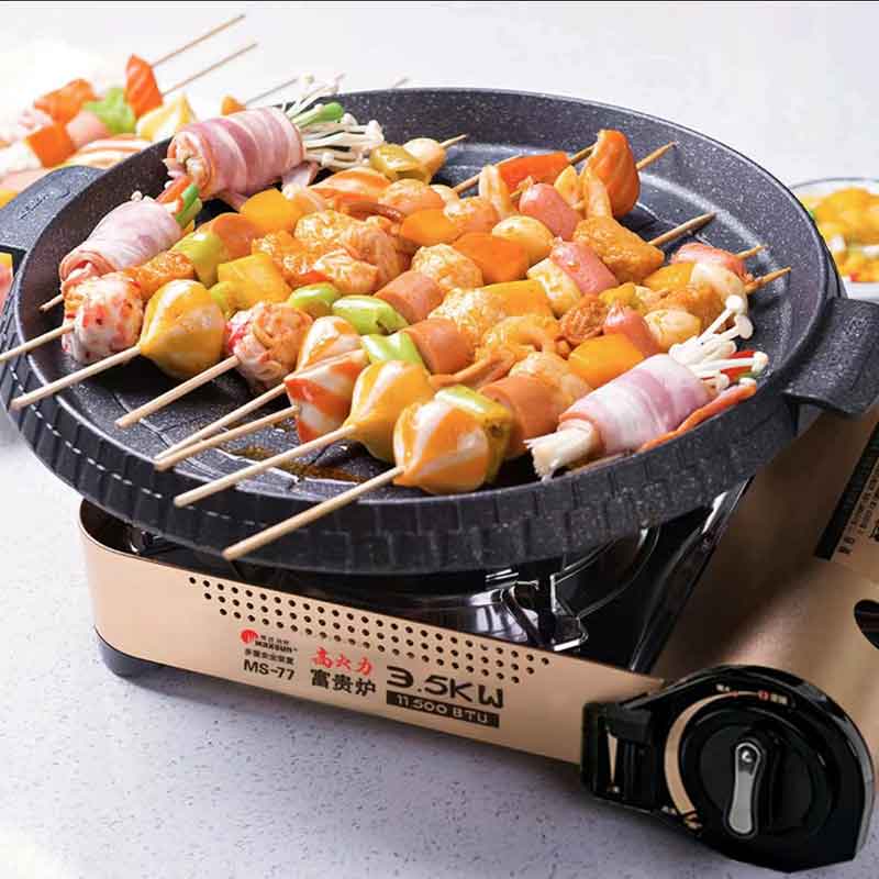 脉鲜卡式炉ms77 土豪金富贵双层防风炉 涮烤燃气灶 便携户外露营炉具 富贵荣华卡式炉+脉鲜JOY烤盘