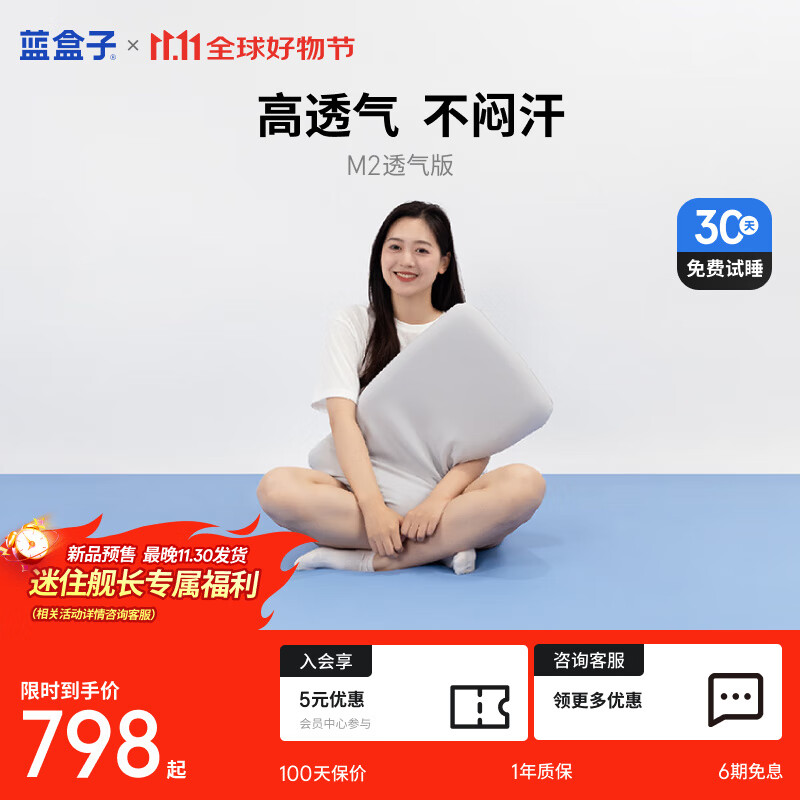蓝盒子M2透气版枕头记忆棉枕头成人深睡护颈枕助眠慢回弹宿舍透气 M2透气版 8cm+10cm+枕套 一对