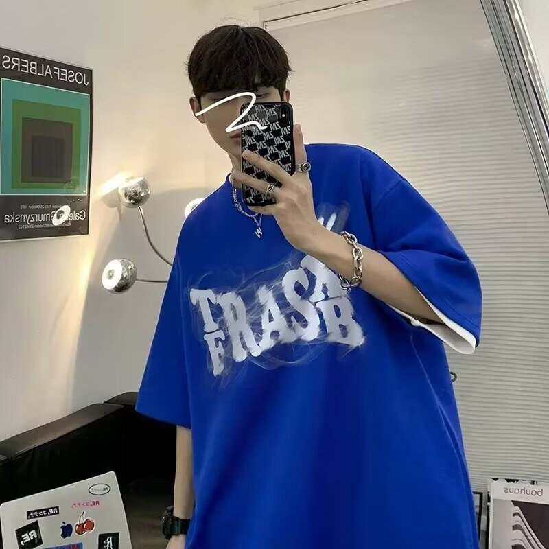 纤晟伊【精选厂家】美式短袖男夏季高街潮牌潮流t恤oversize感痞帅炸街 白色 4XL