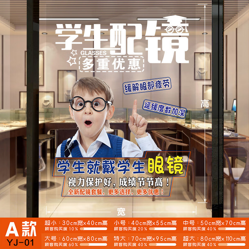 配眼镜店玻璃门贴纸广告宣传橱窗装饰画爱护眼睛 yj-01 小