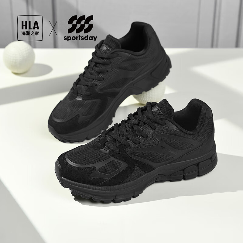 海澜之家（HLA）男鞋SportsDay新款夏季时尚耐磨增高跑步休闲鞋透气舒适运动鞋 黑色 39