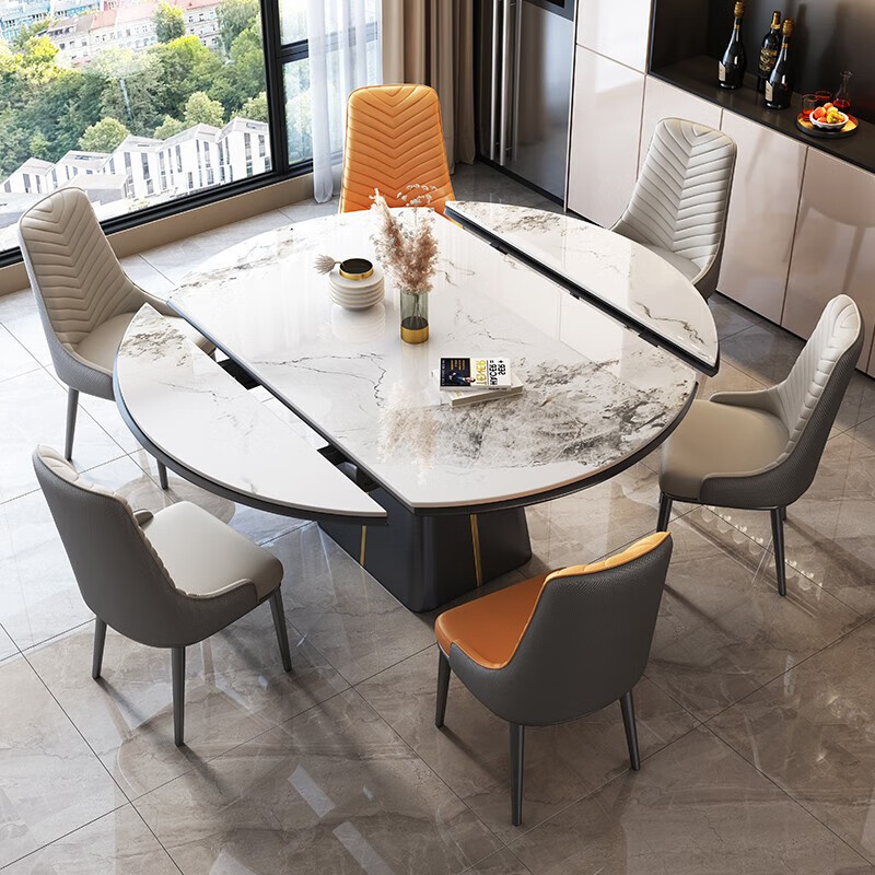 龙翔岩板餐桌椅组合可拉伸餐厅饭桌椅现代简约轻奢北欧风餐厅家具组合 单桌 1.18m直径