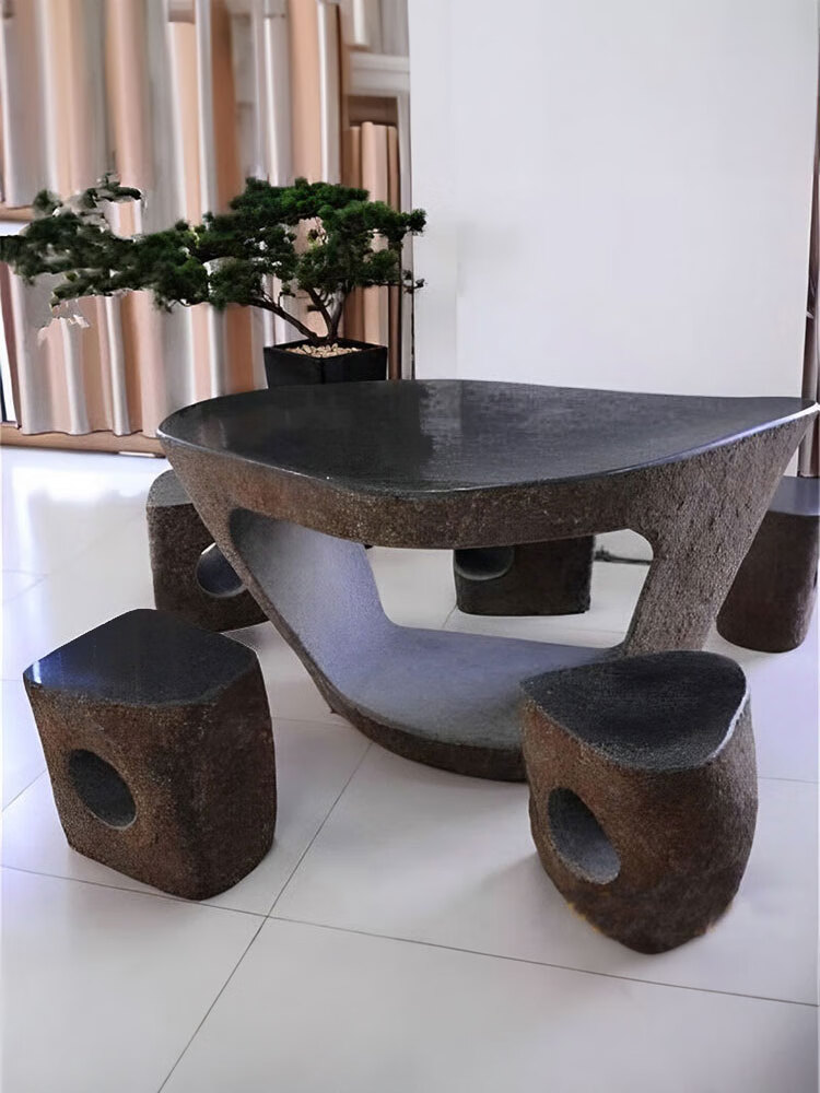 树固 石桌石凳户外花园庭院茶台家用一体花岗岩九龙壁镂空茶桌一套