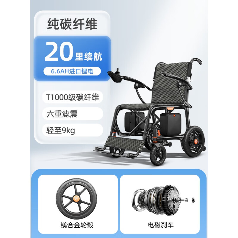 小飛哥碳纖維電動(dòng)輪椅折疊輕便智能全自動(dòng)小型老人專(zhuān)用高端代步車(chē) 【純碳纖維車(chē)架】6.6A續航20里丨可上飛機+輕便