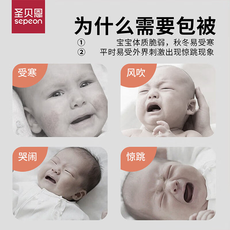 圣贝恩(sepeon)卡通婴儿包被纯棉加厚初生新生儿秋冬用品宝宝冬季外出可脱胆 樱桃小熊(可脱胆)90*90cm