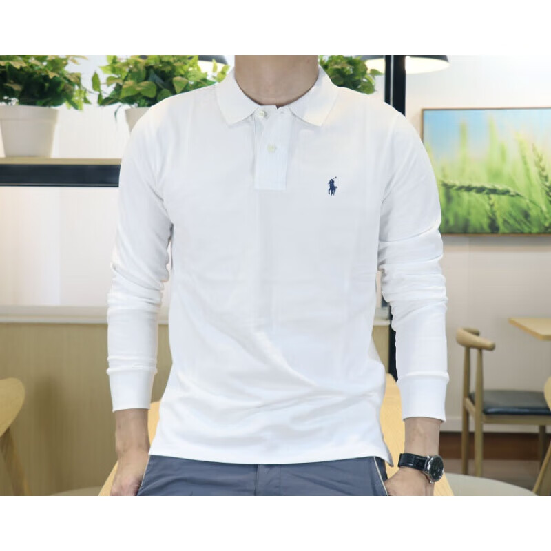 FAME RALPH LAUREN拉夫长袖polo衫男美国保罗棉商务上衣男经典百搭男士打底衫 白色 白色 S 建议100-120斤