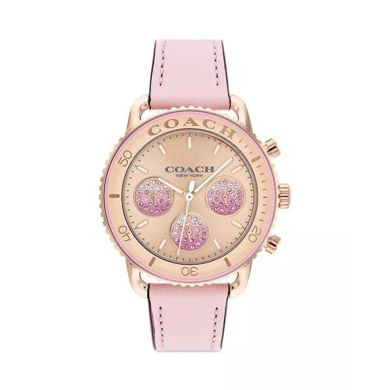 蔻驰(coach)经典女式手表 玫瑰金表壳石英计时机芯水晶表盘精致优雅