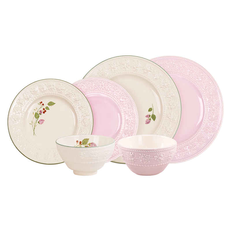 WEDGWOOD歡愉假日藍(lán)白兩人食6件套陶瓷餐具碗碟套裝高檔奢禮速達(dá) 歡愉樹莓+粉色兩人食(小碗) 6頭