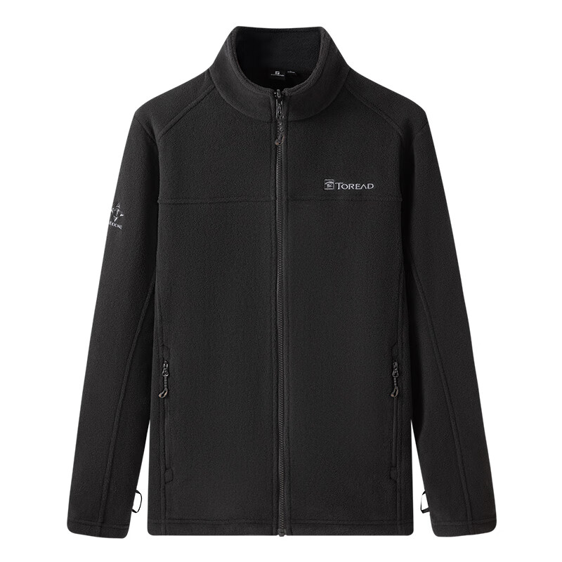 探路者（TOREAD） 抓绒衣 24秋冬男士户外柔软舒适立领保暖抓绒服TACCCM91965 黑色 M