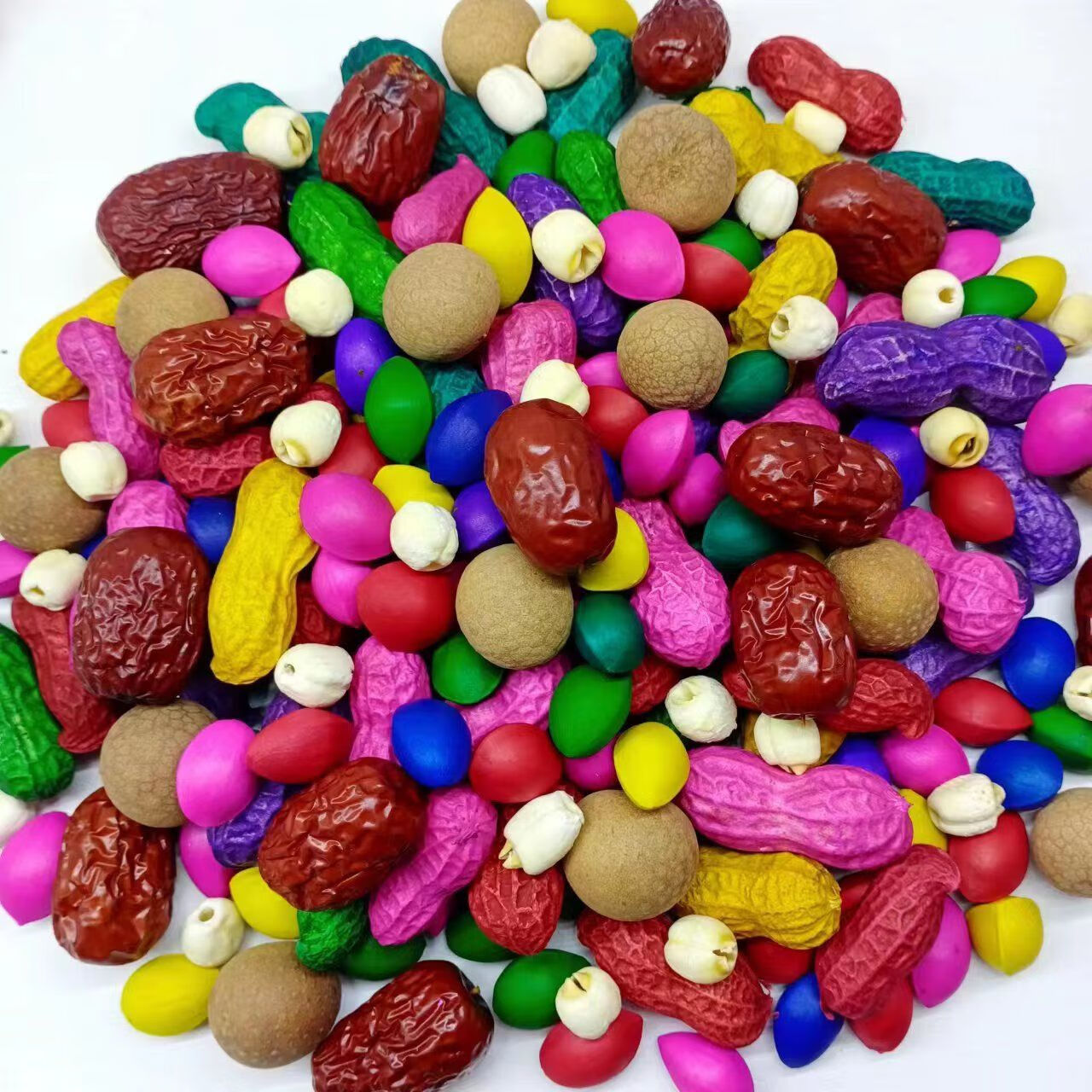 菜欢欢婚庆染色五彩白果结婚用品五子果染色花生干果早生贵子结婚