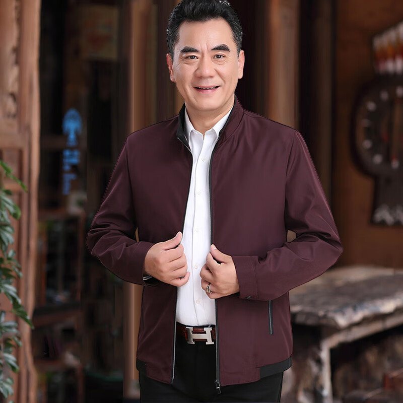 结婚爸爸穿的衣服爸爸婚礼服装中老年本命年属龙装外套男喜公 红色色