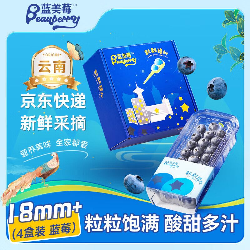 蓝美莓云南蓝莓18mm+蓝莓特大鲜果应当季新鲜水果礼盒装蓝梅 蓝美莓18mm+蓝莓 4盒