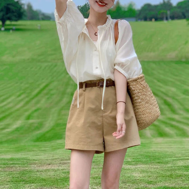 nzglr女生衣服夏天甜美风穿搭一整套夏季小个子韩剧茶系复古港风可盐