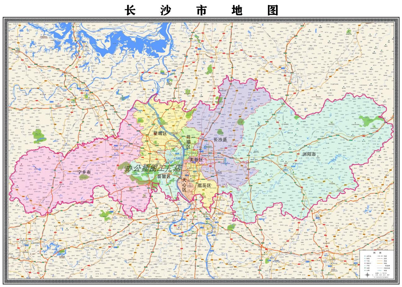 新款长沙市地图定制贴挂超大巨幅壁画行政区划图办公室装饰画海报