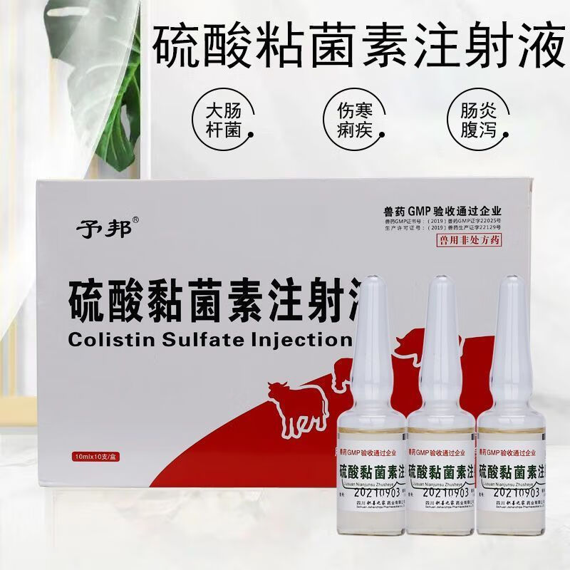 猪倌家兽药硫酸粘菌素注射液兽用拉稀腹泻牛羊仔猪黄白痢肠炎针剂