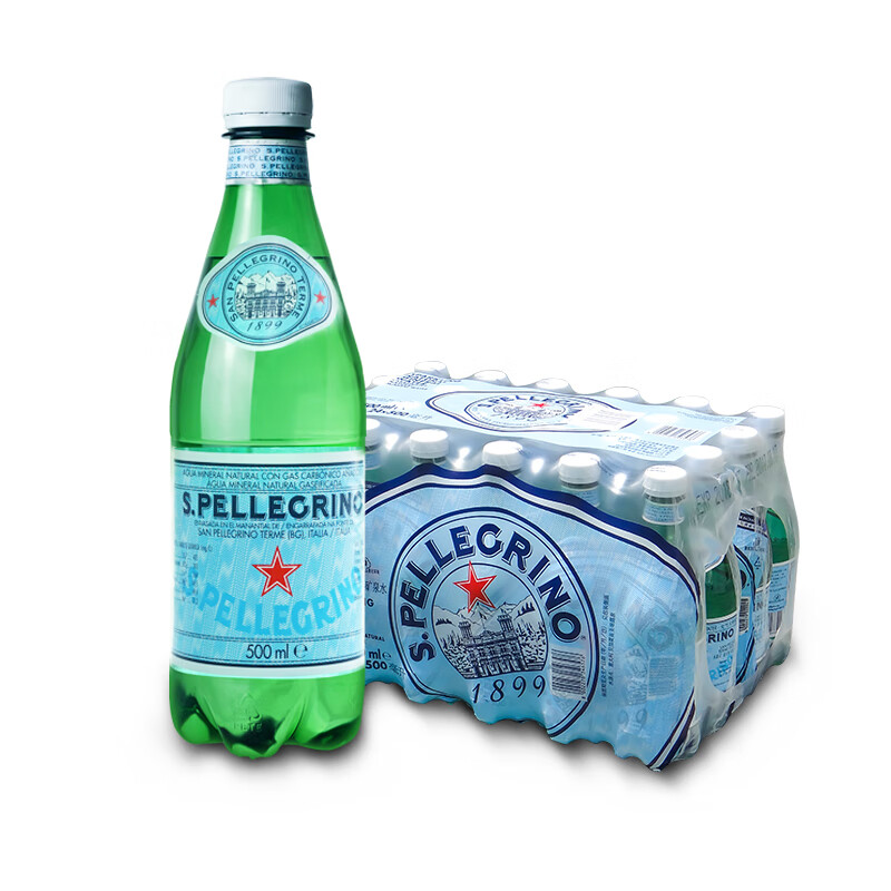 pellecrino)500ml*24瓶整箱意大利圣培露矿泉水气泡水塑料瓶含气玻璃