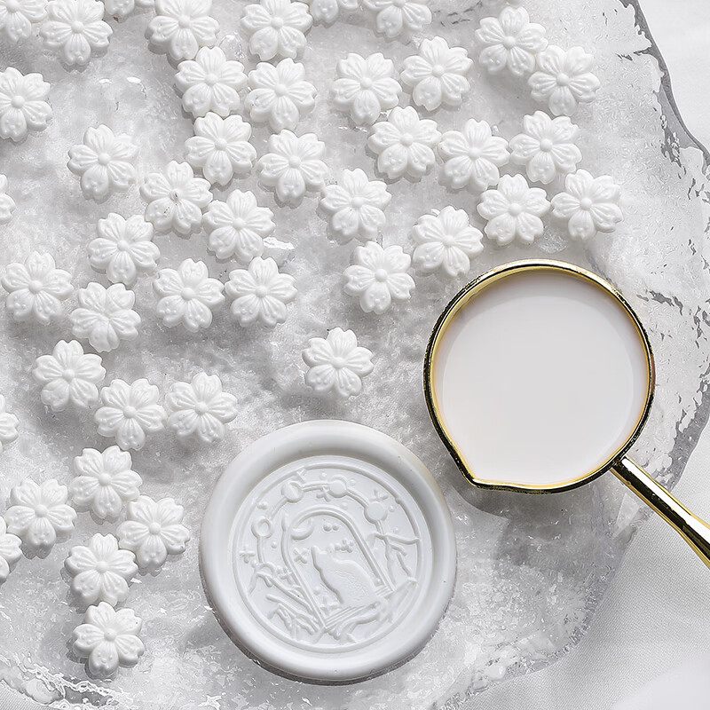 火漆蜡粒花朵樱花形状极光闪粉金粉蜡粒火漆印章材料偏光偏色铜头盖印