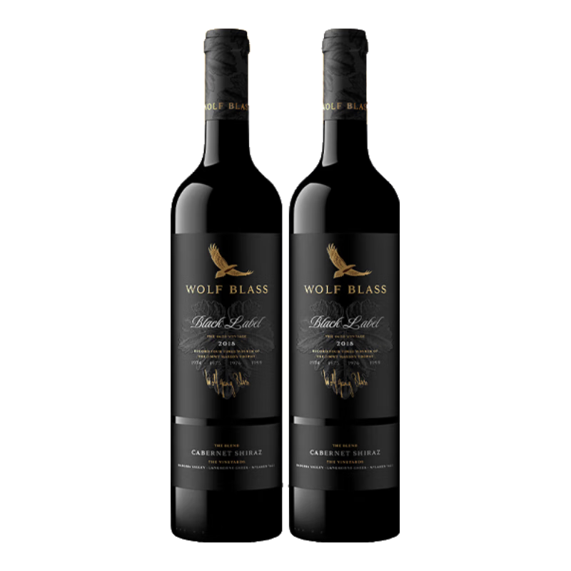 纷赋（WOLF BLASS）酿酒师精选 澳洲原瓶进口 干红葡萄酒 14.5度 父亲节礼物 纷赋黑牌750ml*2 双支装