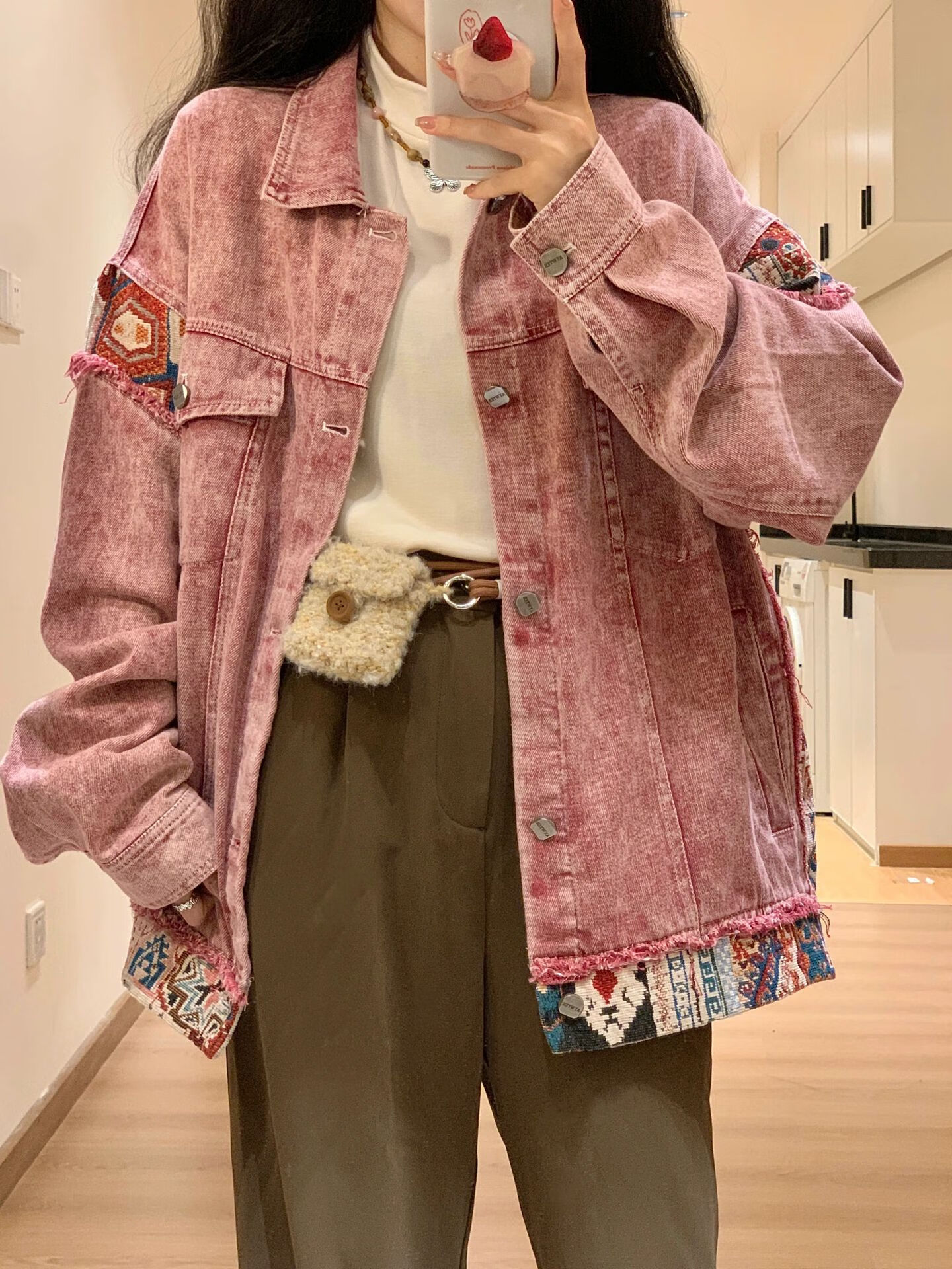 景秀姜山牛仔外套女士春秋款小香风爆款高级感超好看韩系薄款夹克粉色