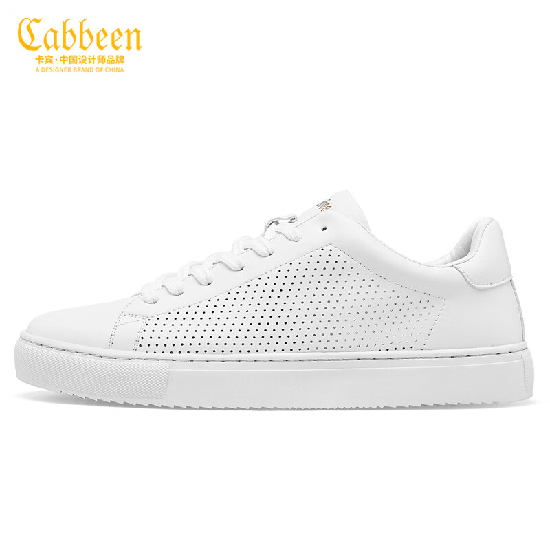 CABBEEN卡宾网红小白鞋男鞋透气平底板鞋男秋冬百搭男士运动休闲鞋男 320320556402-Z白色镂空 40