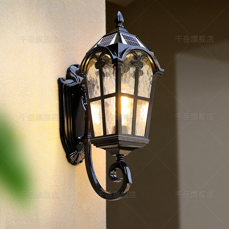千岳太陽能壁燈戶外防水庭院燈美式室外露臺燈歐式別墅花園陽臺外墻燈 太陽能/7寸/十字正掛/遙控+兩用