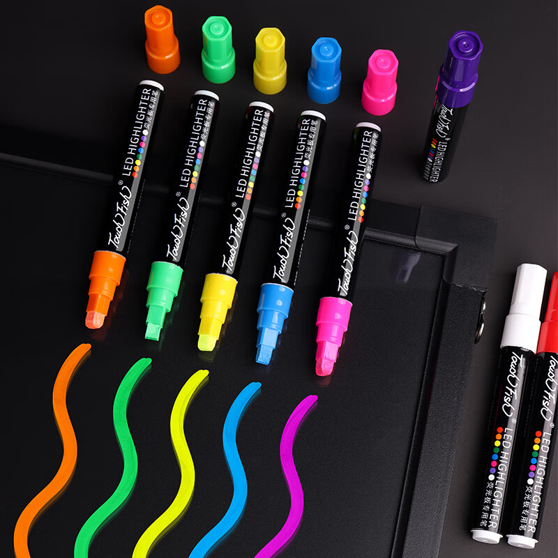 【全网低价】Touch Fish 荧光板专用笔水性彩色荧光笔led电子黑板写字笔可擦记号笔广告标记笔 8支装