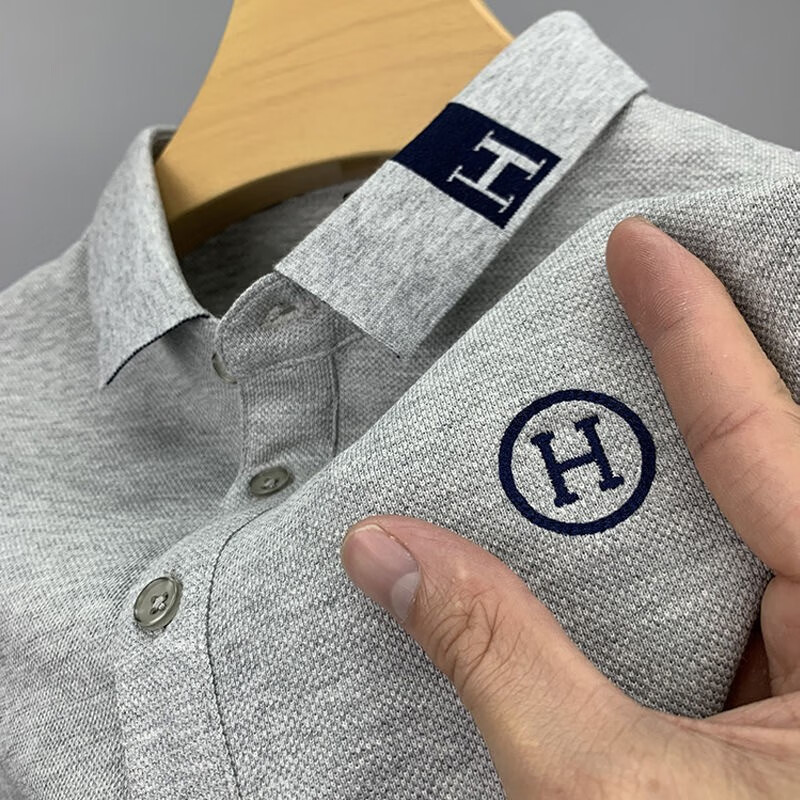 干polo衫定制工作服休闲男士t恤长袖翻领高端刺绣短袖polo h短袖灰色