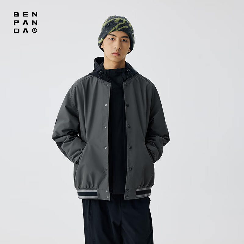 熊猫·本（ben.panda）夹克男新款春季美式复古休闲百搭潮流撞色情侣款棒球服外套 深灰色 XL