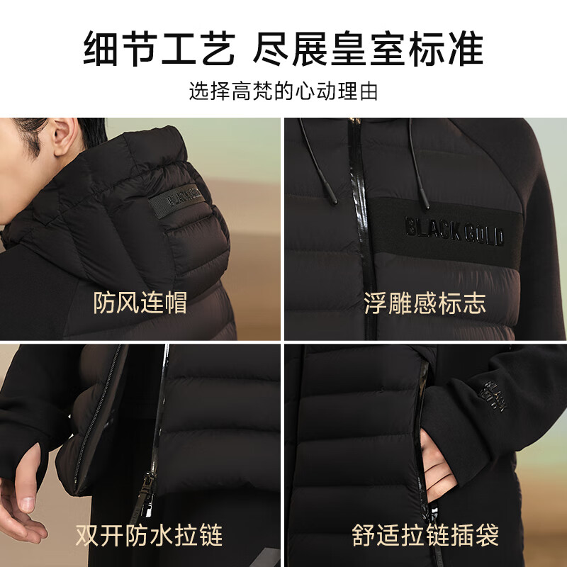 高梵黑金鹅绒服小黑金4.0蓄热2024年新款男士秋冬轻薄短款羽绒服 黑色 XL