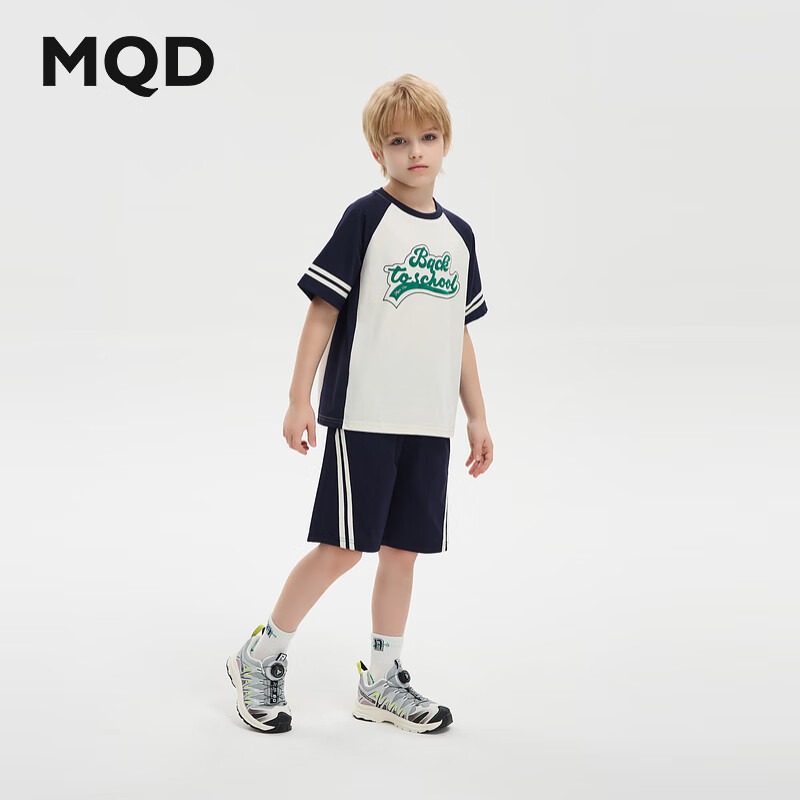马骑顿（MQD）MQD童装男大童夏装潮酷休闲撞色运动短袖套装 藏青 130 cm