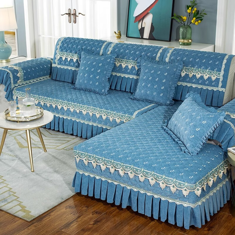 6米沙发套四季通用防滑坐垫北欧沙发套全包套罩靠背 悦家浅蓝色(婴儿