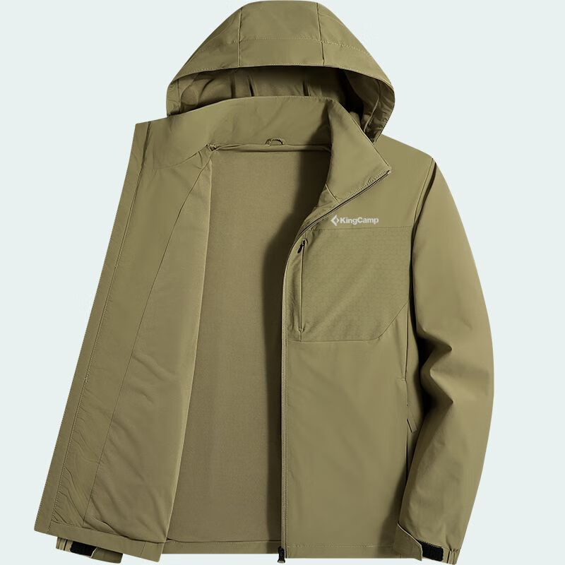 春秋季夹克男连帽透气速干休闲上衣户外宽松大码运动外套 稻草黄 l