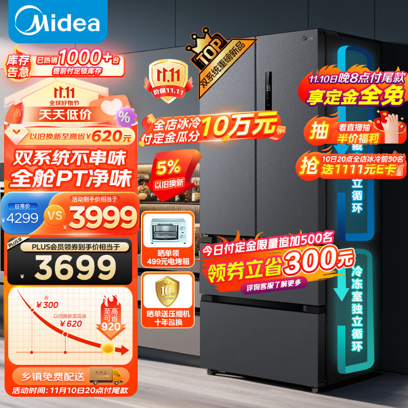 美的（Midea）532法式多门四开门冰箱变频一级能效家用无霜双系统双循环大容量智能MR-532WFPZE【508平替款】怎么样,好用不?