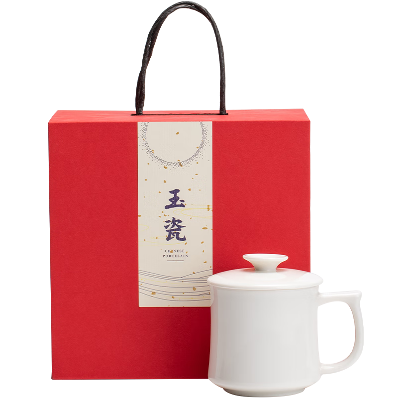 兮元記羊脂玉瓷陶瓷茶杯個(gè)人專(zhuān)用辦公室馬克杯帶蓋德化白瓷水杯家用杯子 羊脂玉瓷言宋水杯-純色370ml