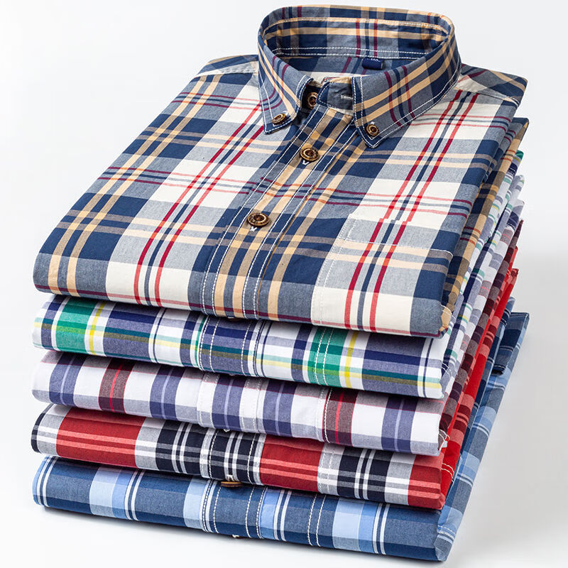 JEEP SPIRIT男士高档春秋纯棉全棉碳素磨毛长袖格子休闲衬衫薄款中青年衬.衣 TF161 3XL 43 155-165斤