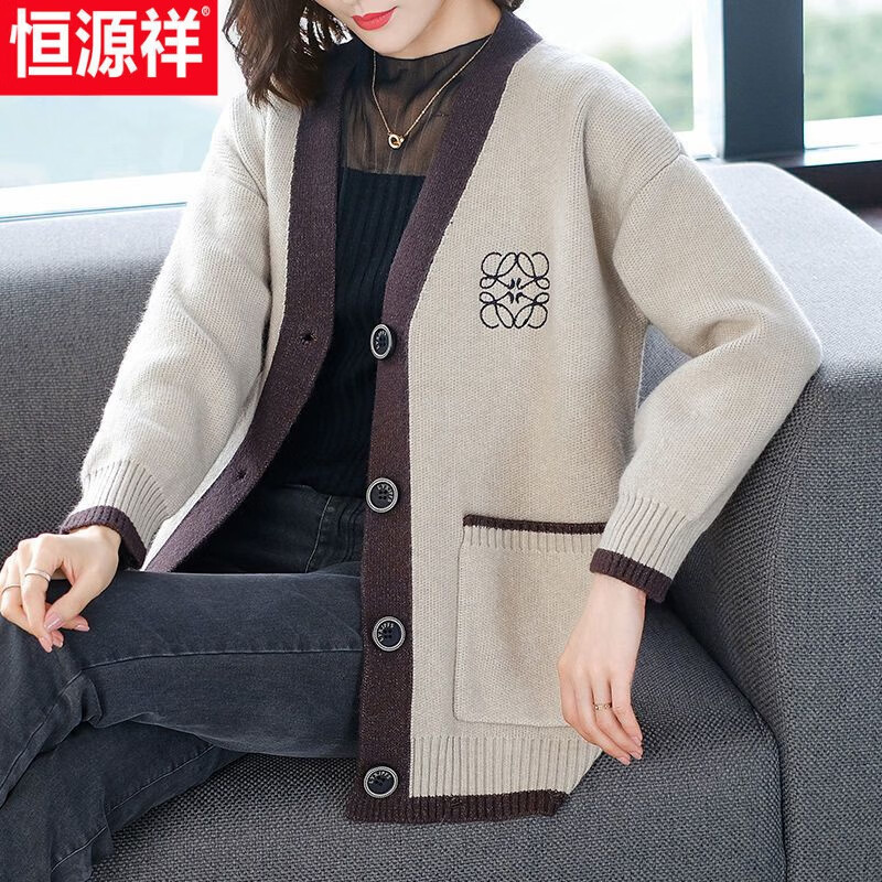 恒源祥高档洋气外穿开衫妈妈秋冬装外套女时尚加厚中长款针织秋冬上衣女 米灰色 M M90105高性价比高么？