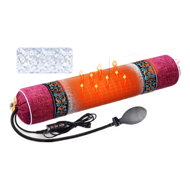 茶禮世家海鹽頸椎枕頭艾草電加熱脖子專(zhuān)用粗鹽鹽袋護肩頸部熱敷包男士硬枕 圓枕-古典紅 【粗鹽熱敷+氣囊調節】