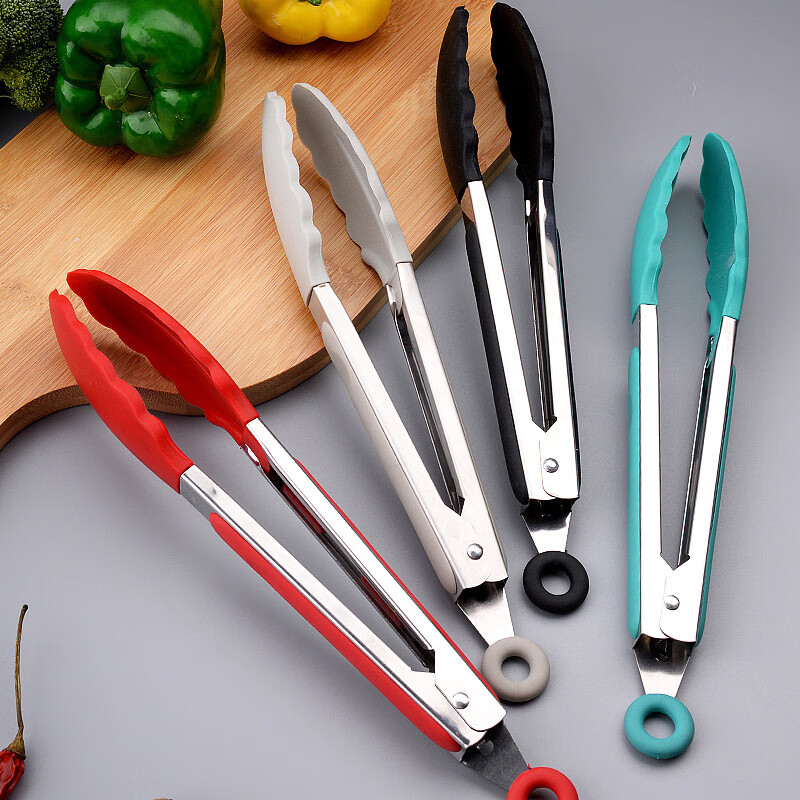 云独耐高温食品级防烫夹 硅胶食品夹牛排夹子食物烧肉夹 加长烧烤夹子 魅力红 大号12寸-33CM