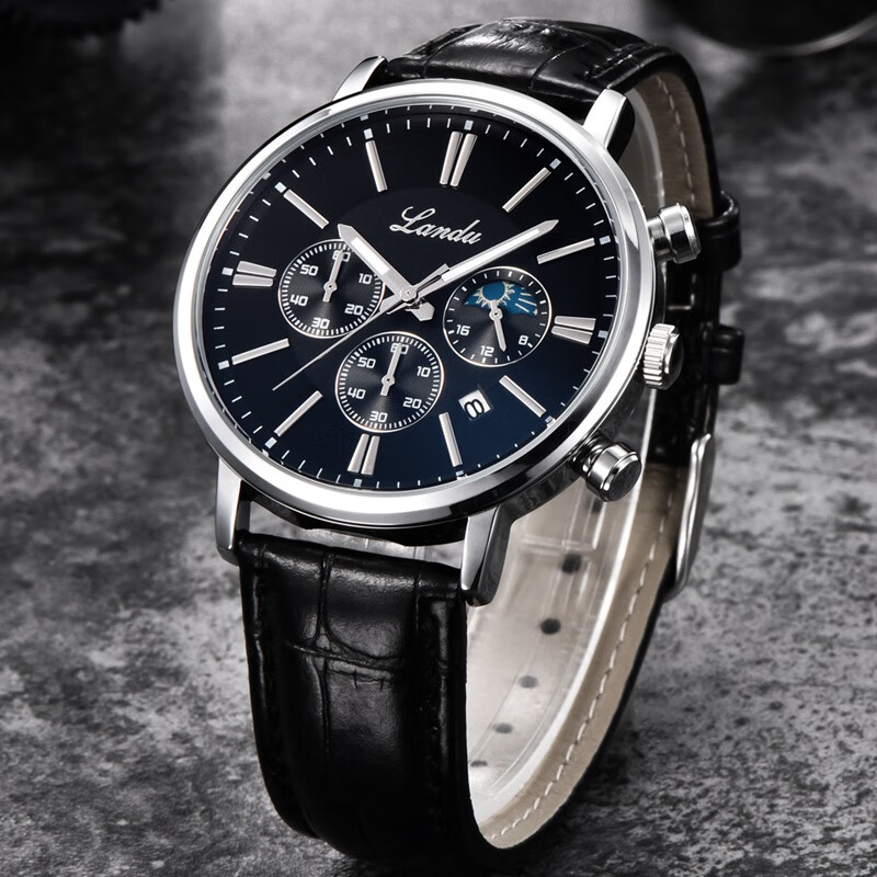 兰度landu男士手表防水时尚多功能皮带休闲石英腕表