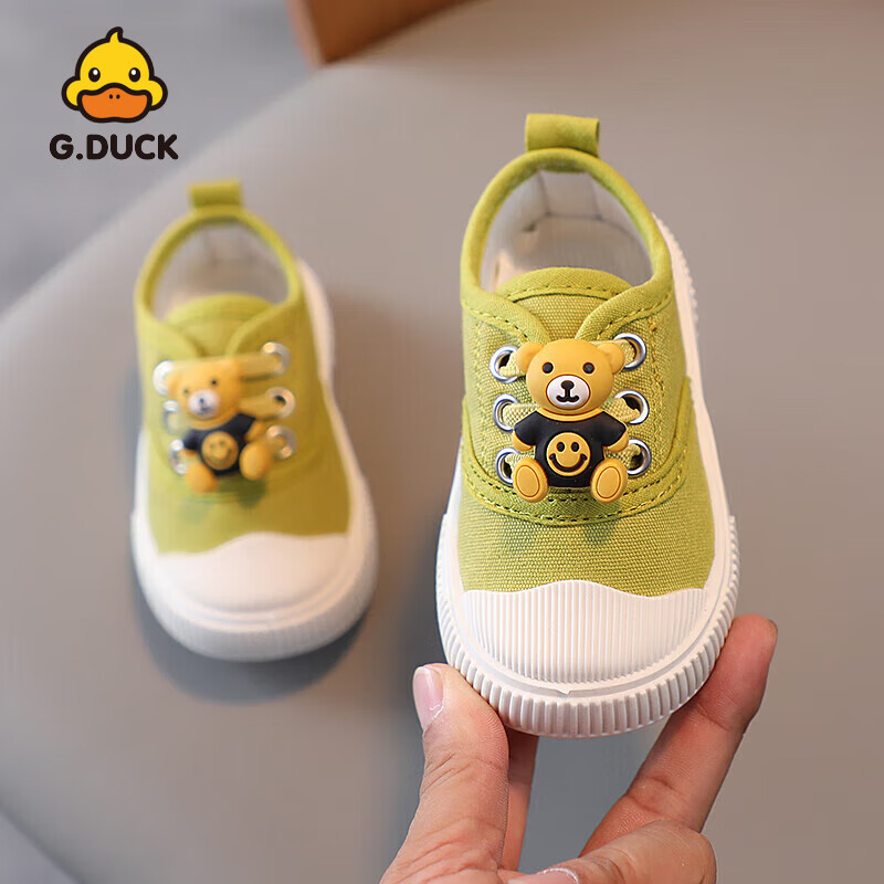 G.duck小黃鴨軟底寶寶鞋學(xué)步鞋兒童帆布鞋一腳蹬春夏季單鞋板鞋男女 綠色 24碼/內(nèi)長(zhǎng)16cm