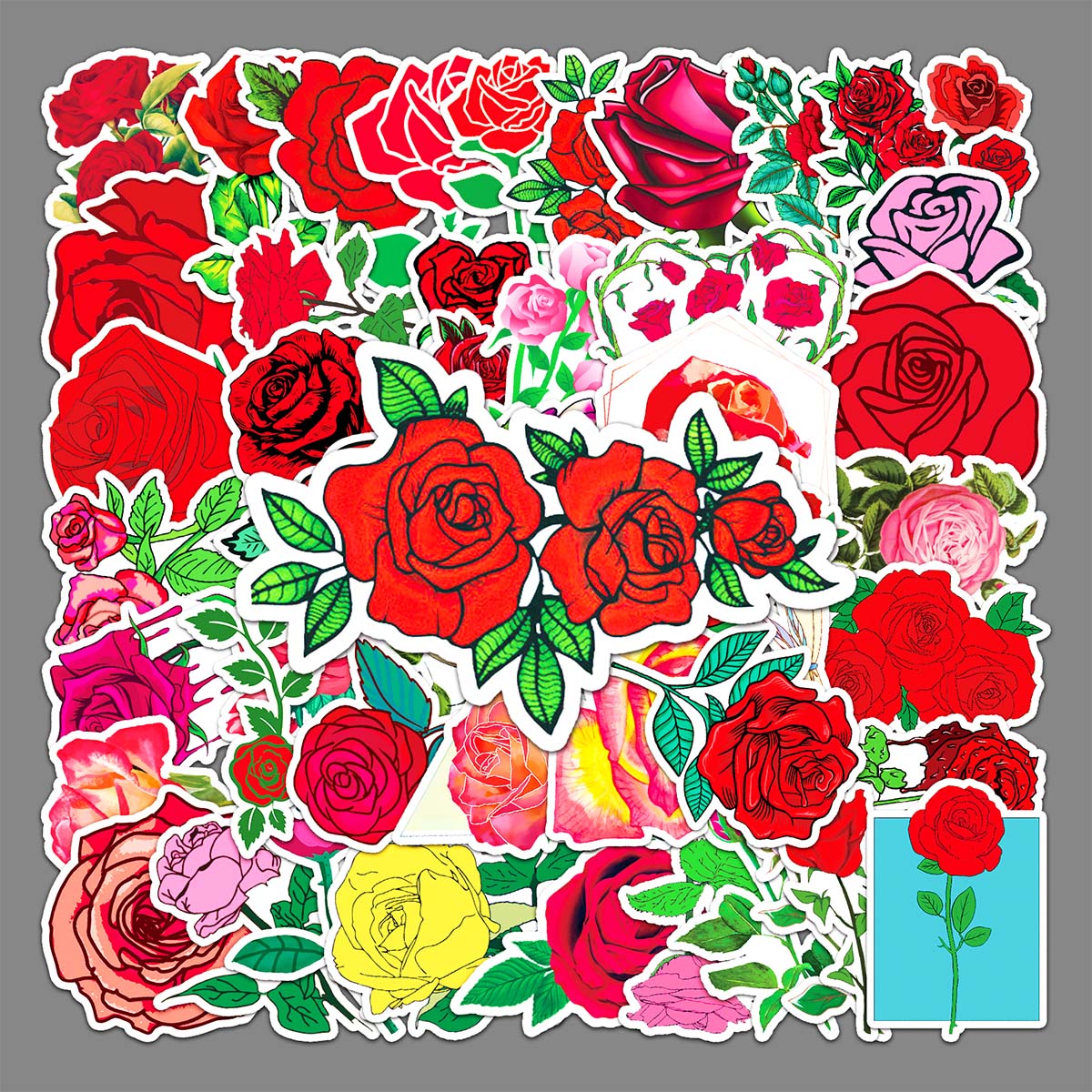 50张红色玫瑰花手帐贴纸文艺清新植物花卉 手机杯子平板咕卡diy贴纸