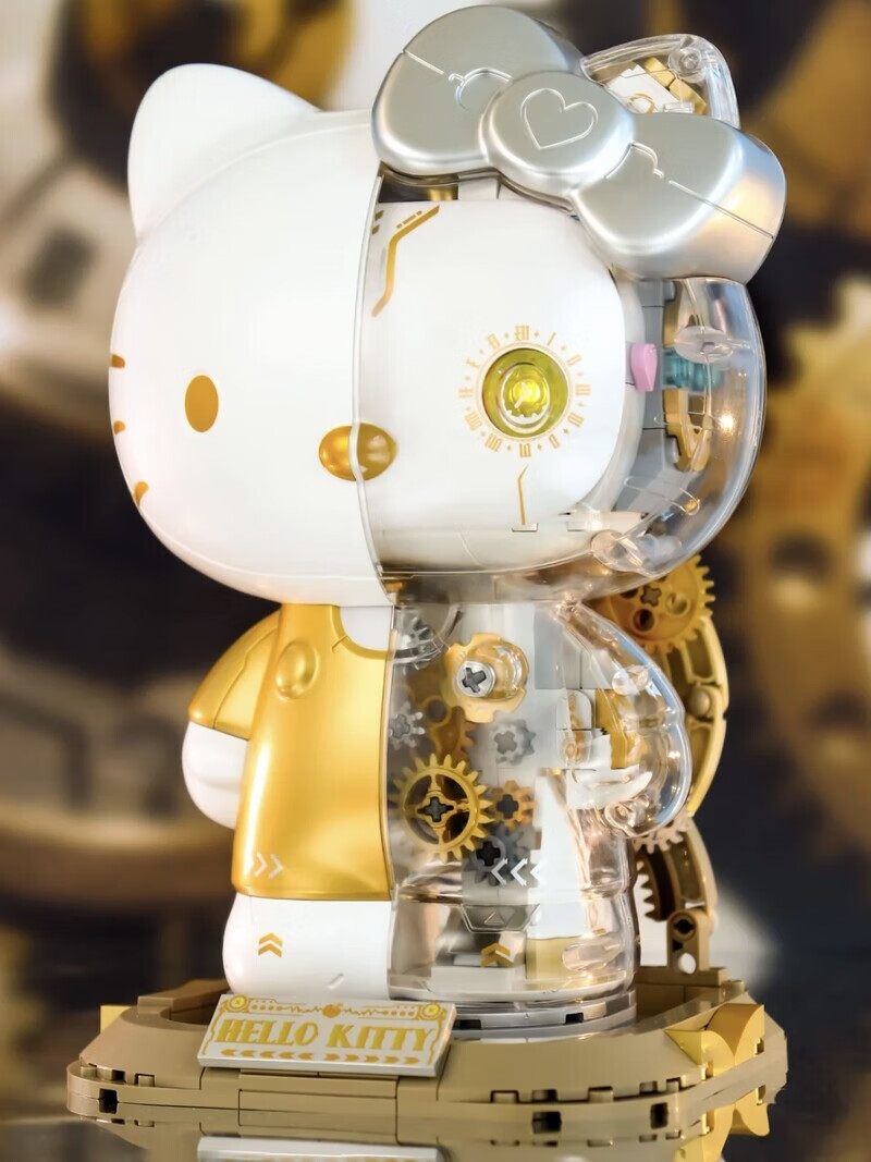 toptoy三丽鸥凯蒂猫白金珍珠大体拼装半机械乐高兼容女生七夕礼物