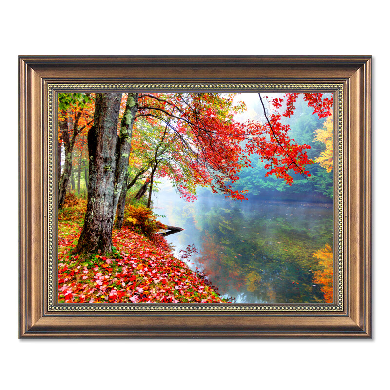 柳莺花燕美式招财装饰画客厅走廊挂画欧式风景山水壁画餐厅墙画饭厅仿油画 C-鸿运高照 55cm*45cm