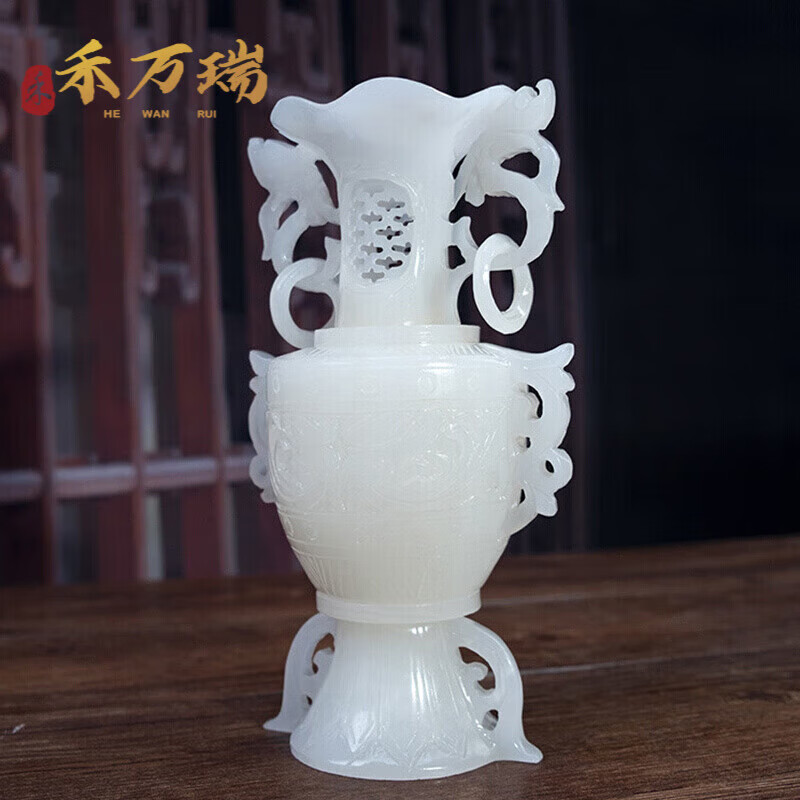 禾万瑞玉石花瓶摆件新中式玉雕工艺品客厅办公室装饰品送客户开业礼品