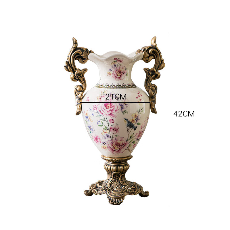 岁柏香落地花瓶客厅大号感创意欧式双耳奖杯状落地陶瓷美式复古家居 英伦花鸟(21-08P)