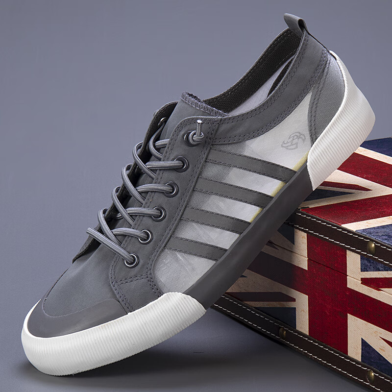 华野男鞋 夏季飞织镂空轻透百搭休闲跑鞋网鞋男 灰 38